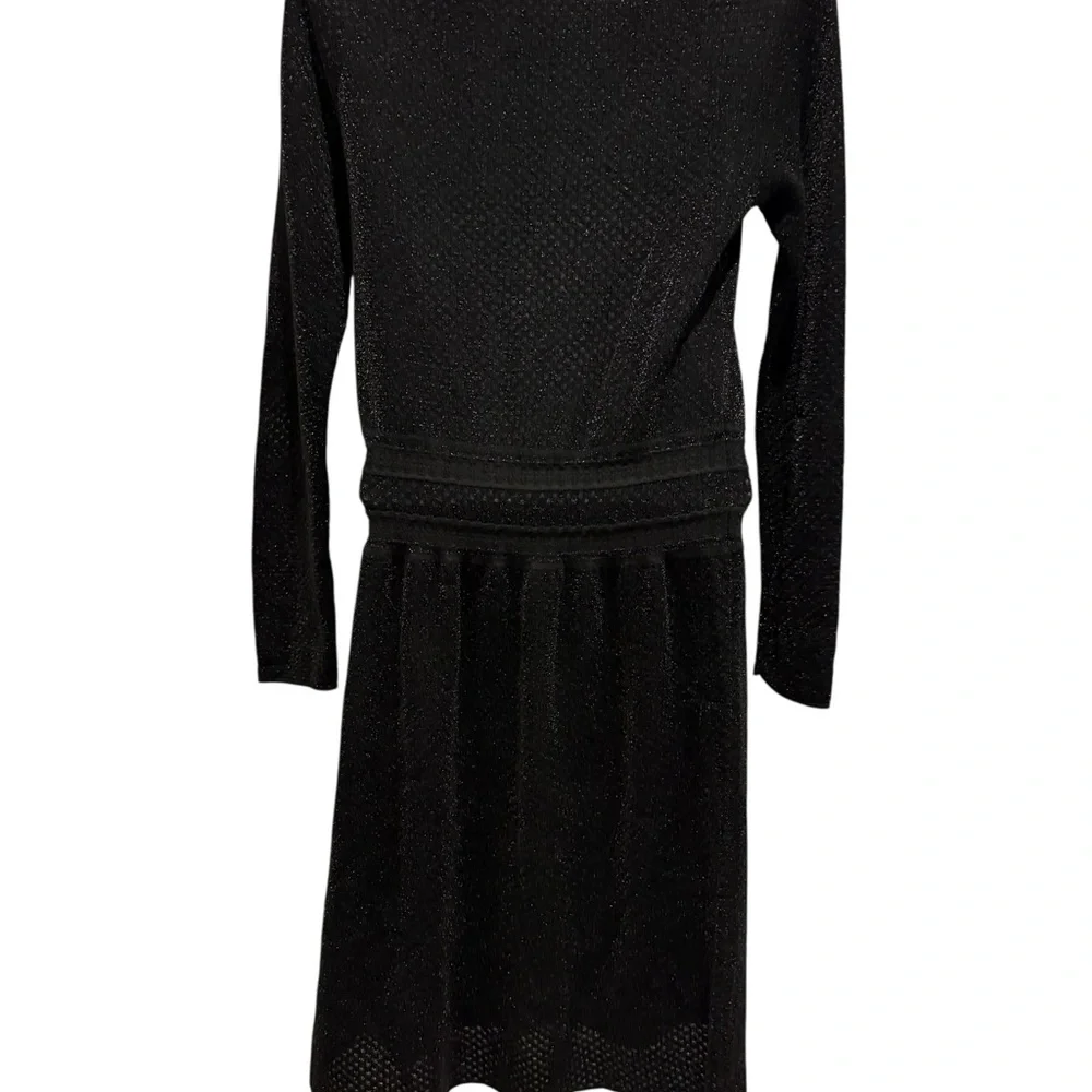 TORY BURCH Isabelle Long Sleeve Metallic Fit & Flare Dress Black Size Small